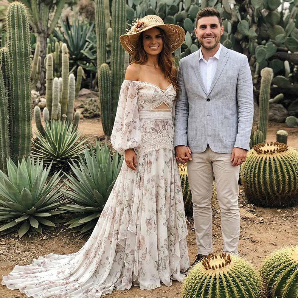 The floral pattern is so pretty in person! The chiffon material flows beautifully when walking. It was a bit wrinkled out of the package, but a quick steam fixed it right up. Wore it to a friend's outdoor wedding and got tons of compliments.