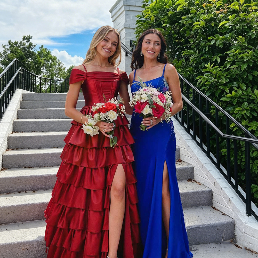 This red tiered gown was perfect for my friend’s wedding! The off-the-shoulder straps are cute, and the fabric feels so luxe. My usual size fit great—no tweaks needed. Danced all night without feeling restricted. 10/10 for any bridal party!