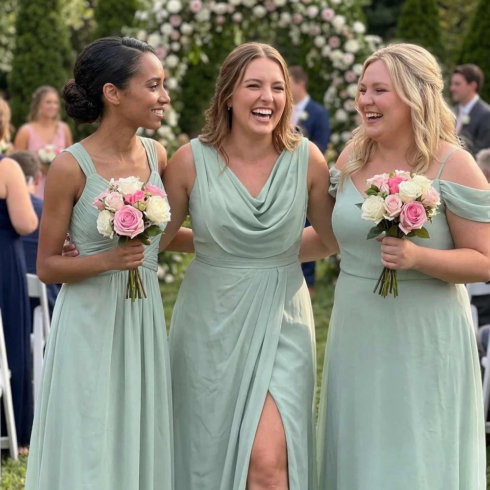 The best part about this dress is definitely the slit. It adds a little sass to a classic look. I ordered this for my own bridesmaid and she looked incredible.
