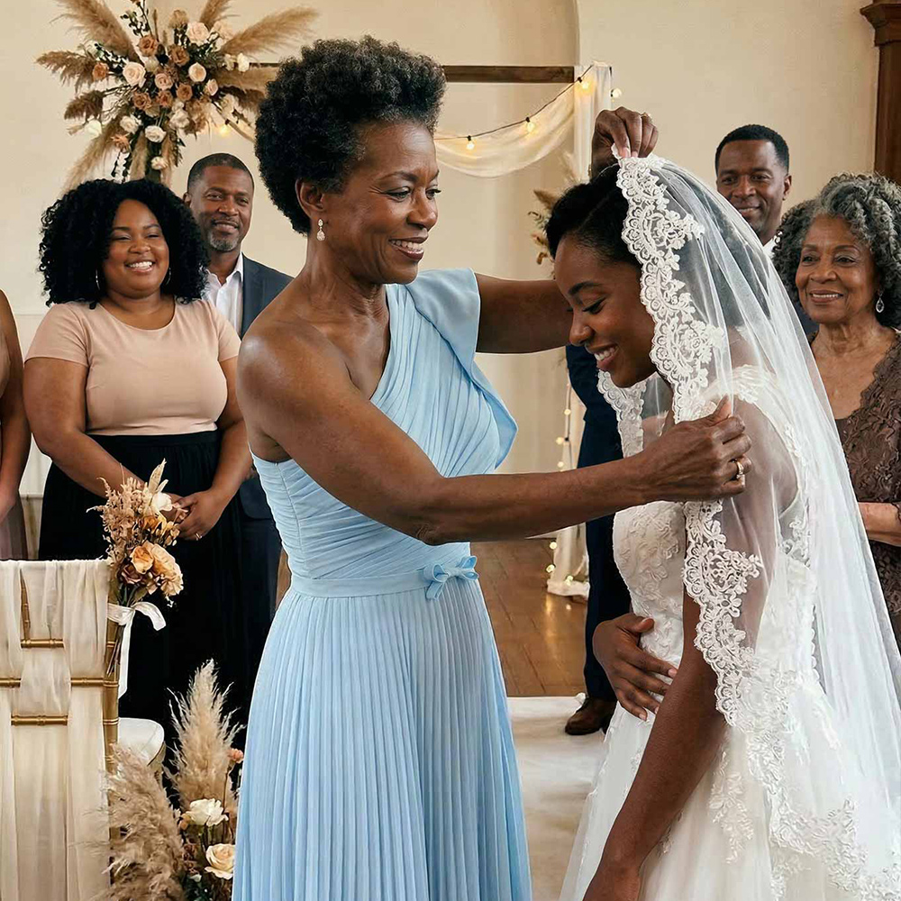 I'm weared this dress to the wedding. I love the pleated design of the dress and the little bow at the waist. It's so cute.