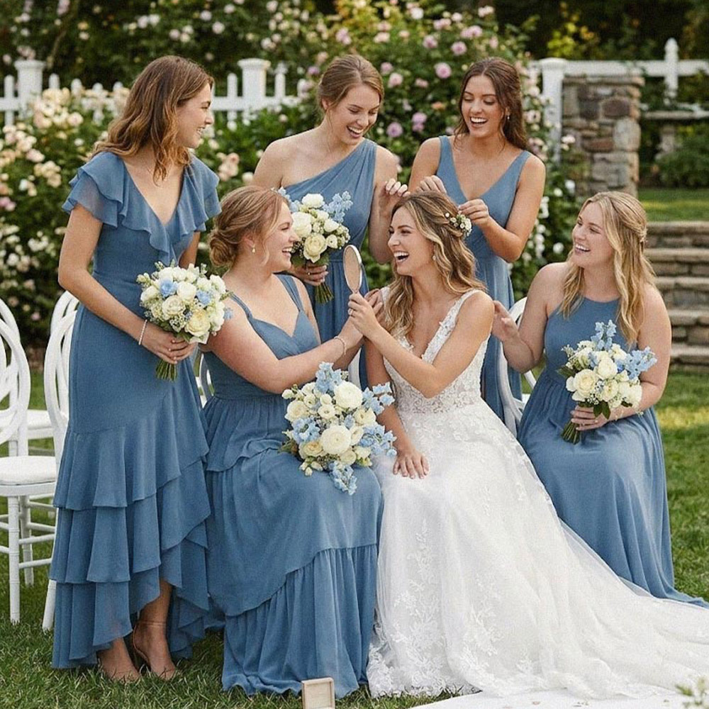 I bought this dress to attend my friend's wedding. The chiffon fabric is really nice, and the ruffled hem is a great detail. The V-neck design is also very flattering. It's really a great purchase!