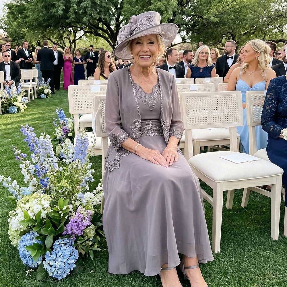 Absolutely thrilled with this taupe dress! The matching jacket and hat made me feel so elegant at the outdoor ceremony. The lace details are stunning, and the chiffon flows beautifully. It was incredibly comfortable to sit in during the service. Highly recommend for any mother of the bride!