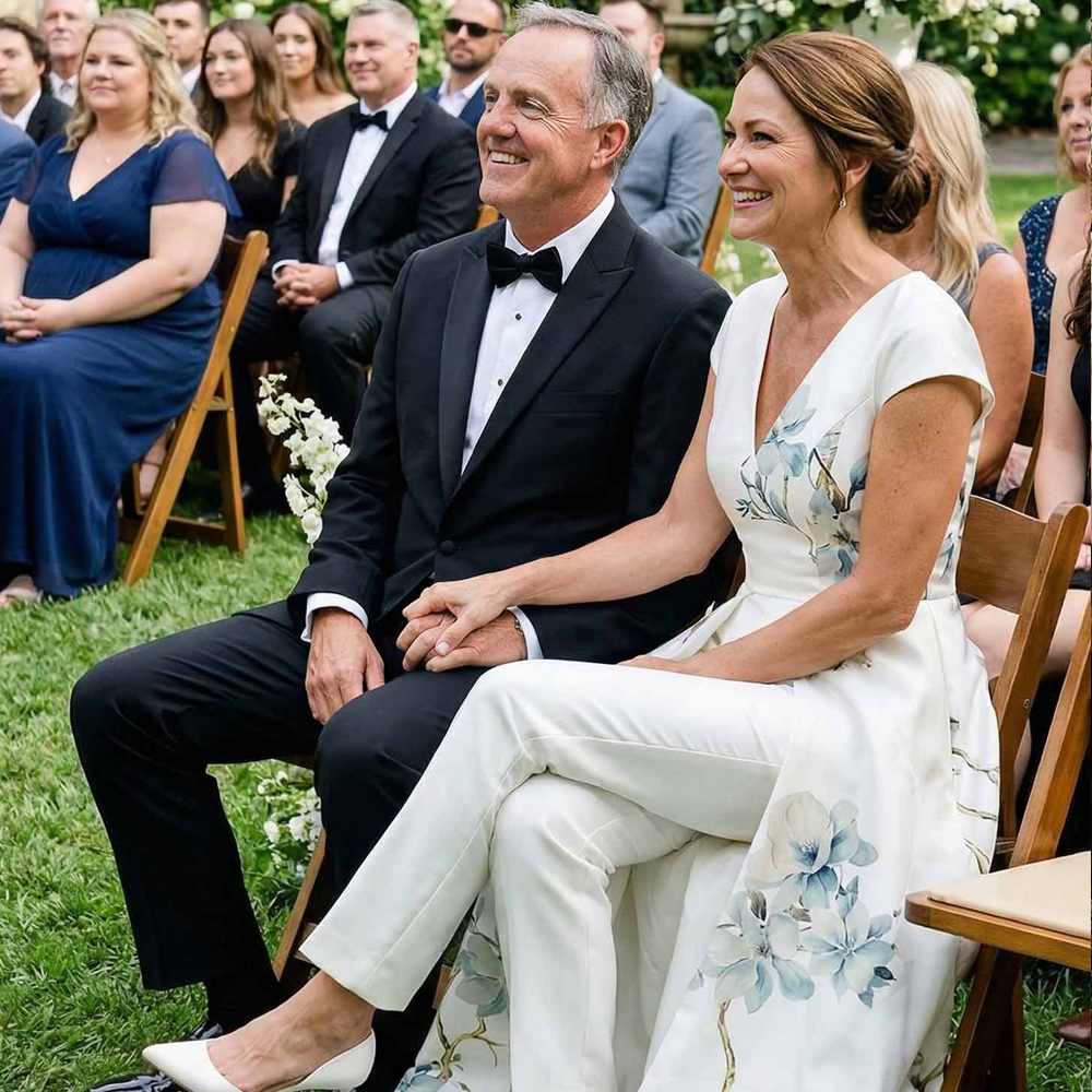 I bought this for my son's wedding and I couldn't be happier. The material is thick enough to hide any imperfections but still breathable. The floral design is so delicate and pretty. I paired it with some simple white heels and it looked amazing. Everyone kept asking where I got it!