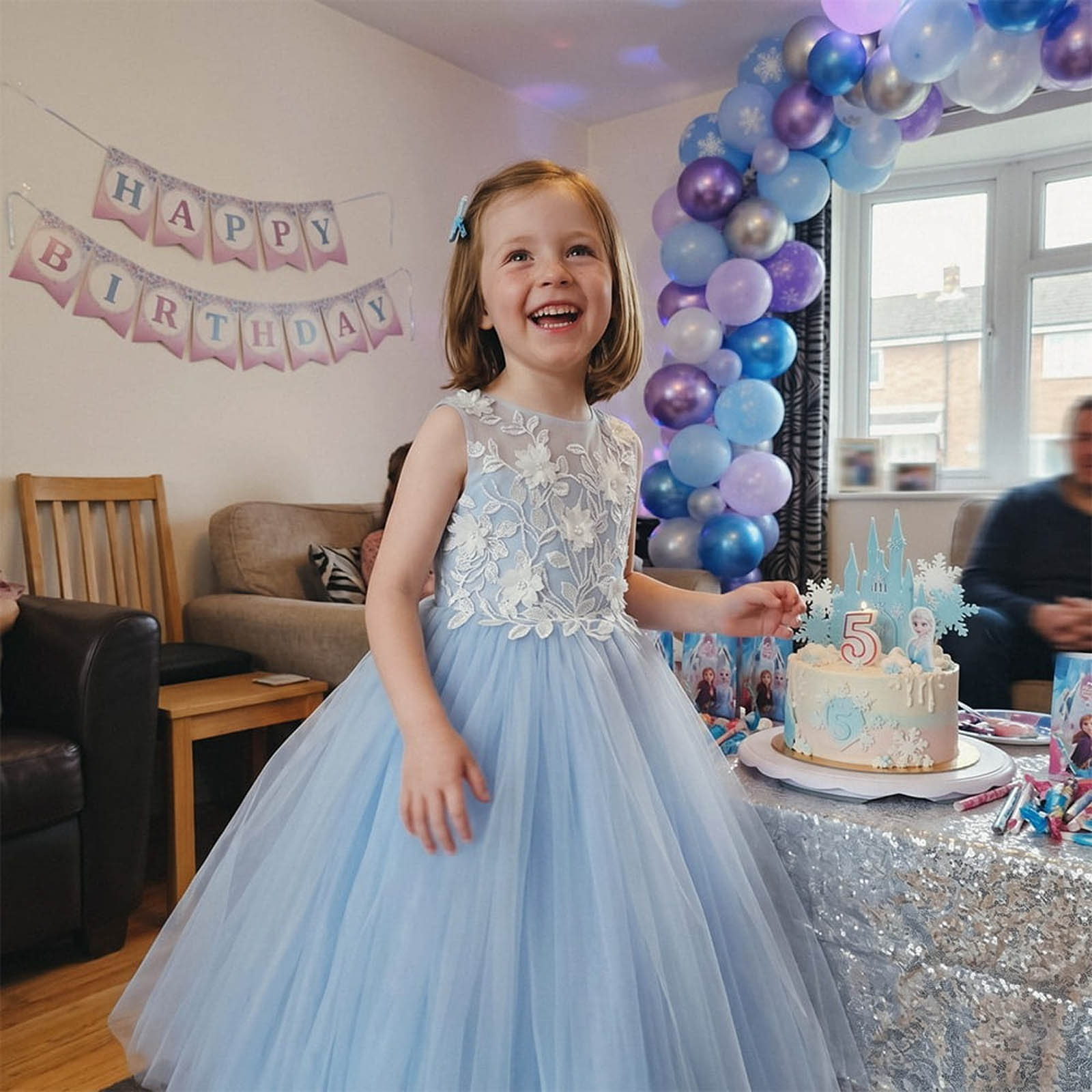 My girl looked absolutely adorable in this dresses! The floral bodice is beautifully decorated, and the tulle drapes so lovely. She could run around and play in them, which is a huge plus. A real bargain at this price!