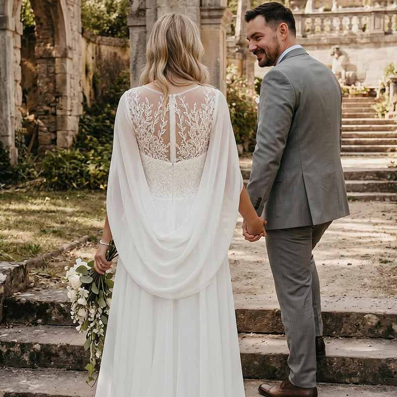 I bought this after reading so many positive reviews, and I'm so glad I did! The dress is beautifully made, and the sheer sleeves add such a romantic vibe. It looked amazing in our photos by the old manor.